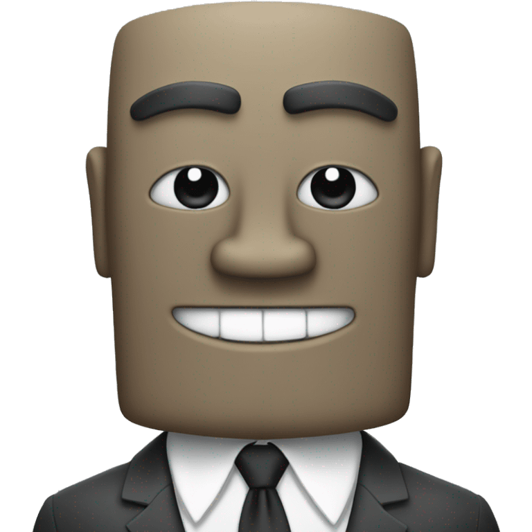 Create a moai with its characteristic face that can be seen all the way to the chest, that is smiling and has a suit and tie with its arms crossed emoji