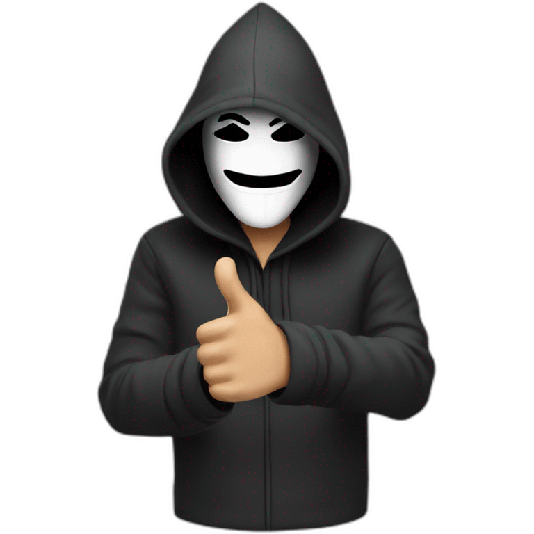 hooded guy wearing guy fawkes mask giving thumbs down emoji