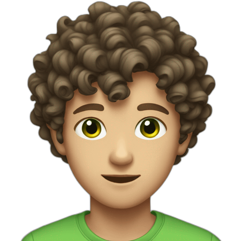 a boy teenager with curly brown hair and green eyes emoji