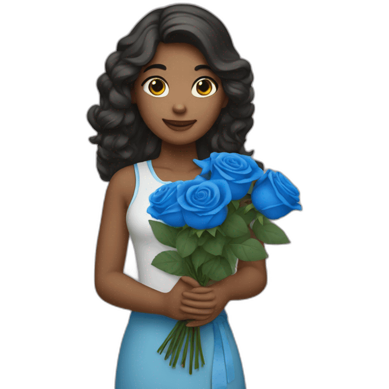 girl with a bouquet of blue roses emoji