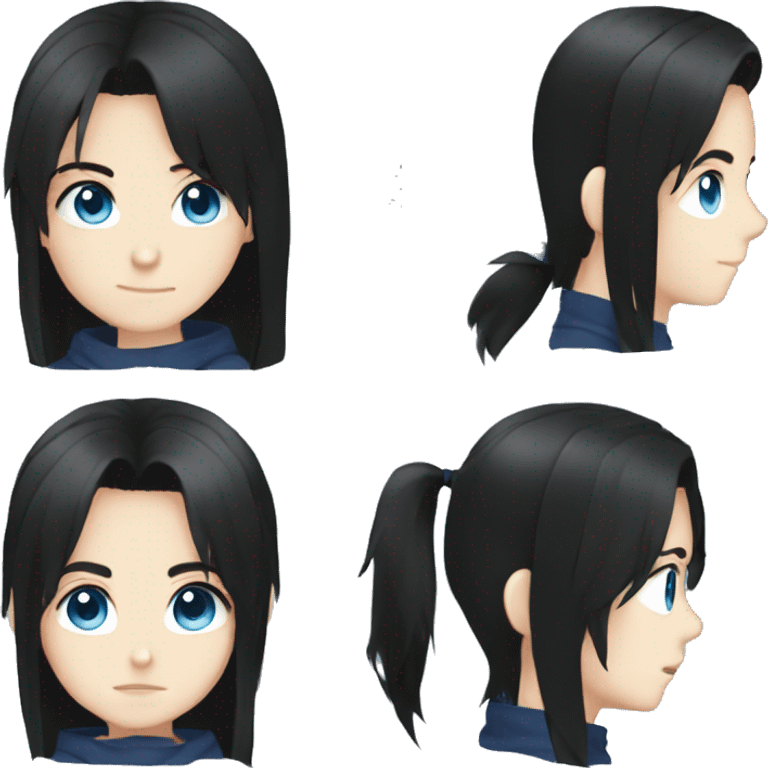 Anime boy long black hair blue eyes emoji