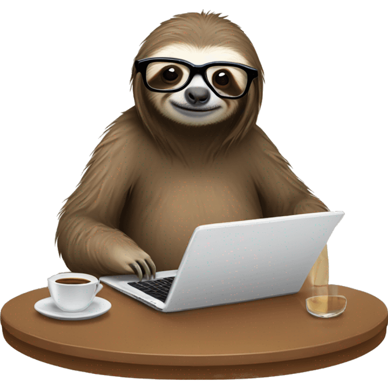 tired sloth wearing glasses with laptop and espresso tonic emoji