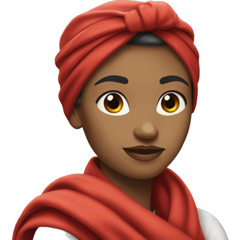 white woman Rosie the Riveter with red scarf shows biceps emoji