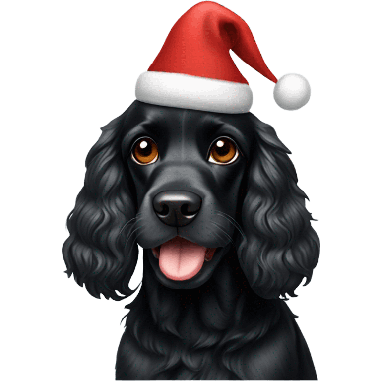 Black cocker spaniel wearing a Christmas hat emoji