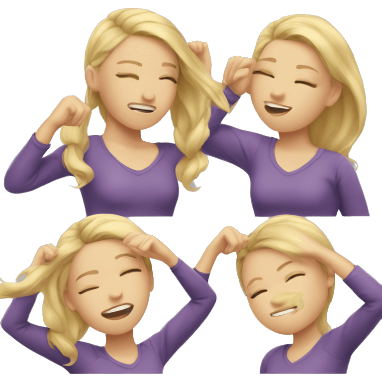 a girl with light skin and blonde hair dabbing emoji