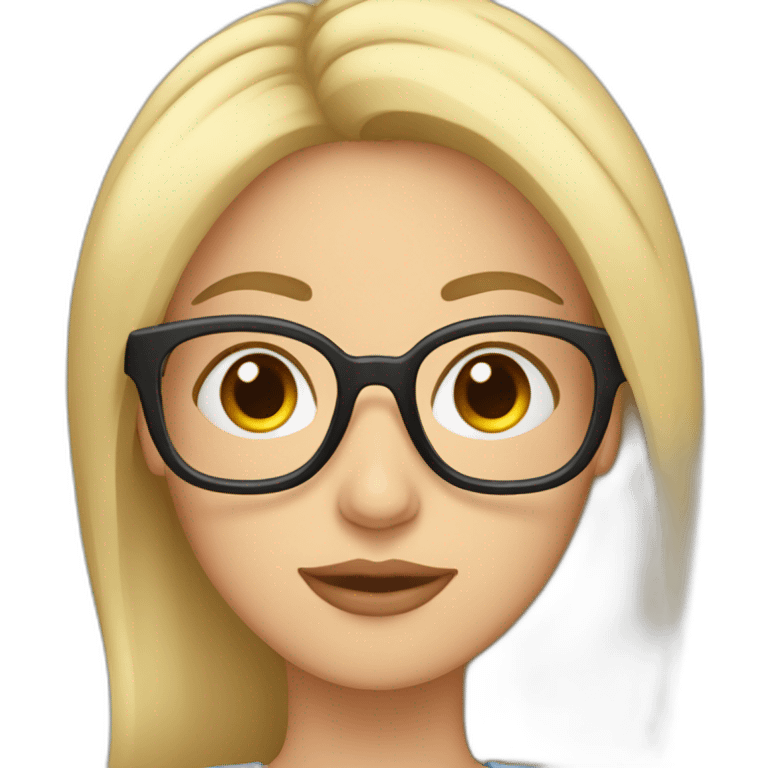 Mujer-pelo corto blanco-ojos marrones- gafas azules emoji