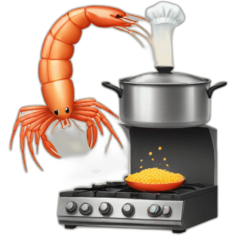 shrimp wearing an apron cooking rice on a stove emoji