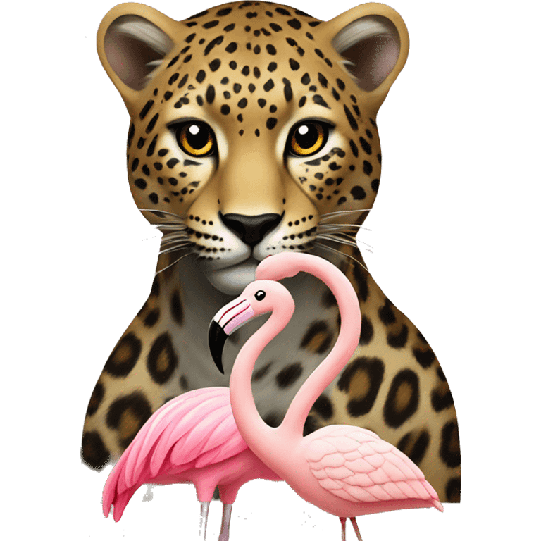 Leopard with flamingo  emoji