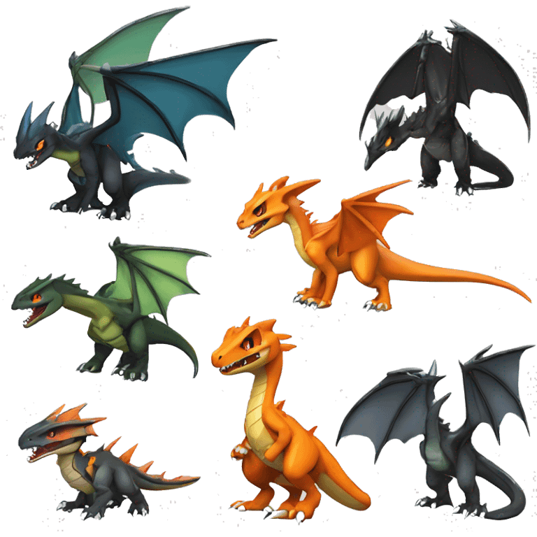 Edgy Cool Legendary Black And Orange Chibi-Charizard-Greymon-Flygon-Velociraptor-Pokémon emoji