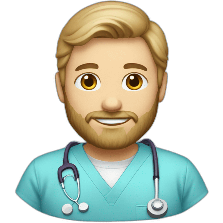 male dark blond with beard radiology tech in baby blue scrubs emoji