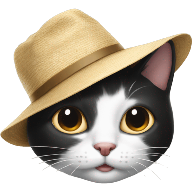 Black and white cat wearing a sun hat  emoji