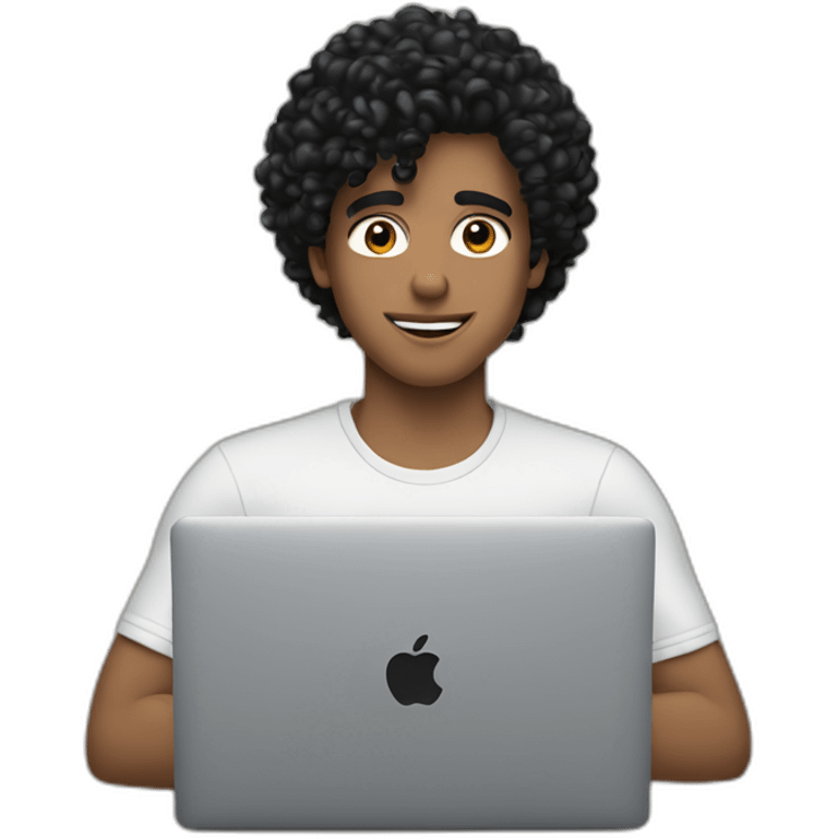 20yo Curly white man black hair with a macbook emoji