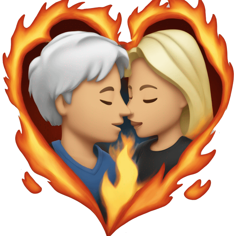 couple kissing and heart on fire emoji