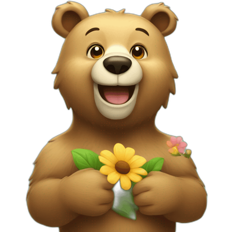 happy bear with flowers emoji