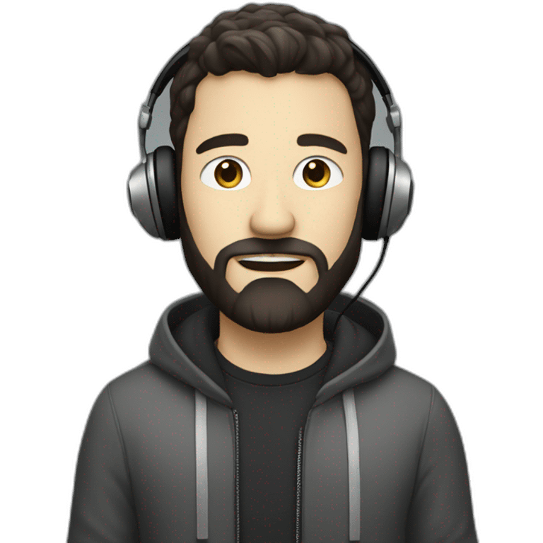 White music producer with dark hair and a very short “salt & pepper” beard, wearing headphones emoji