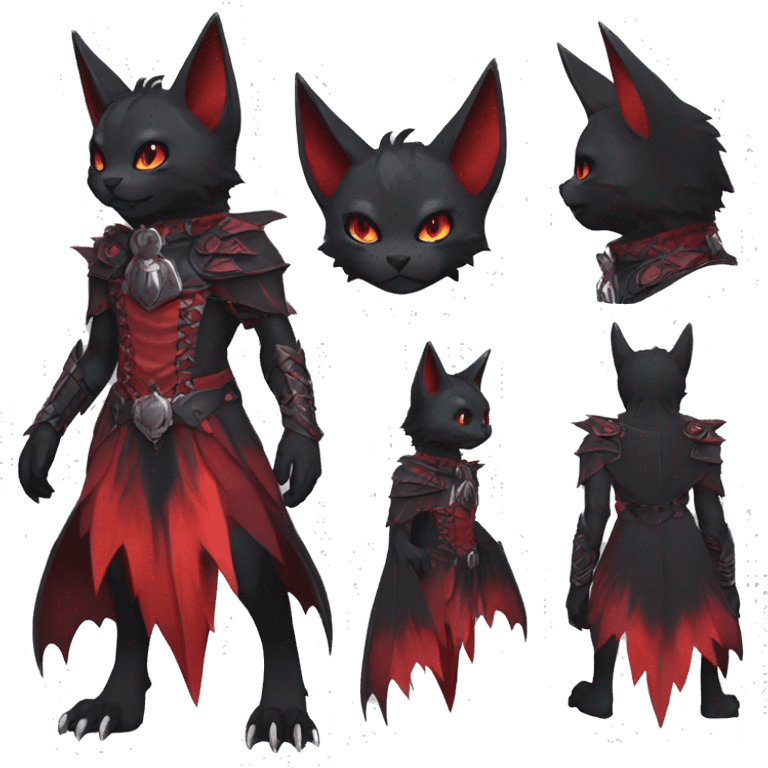 cool edgy black evil red ethereal fantasy nargacuga-bat-cat-Fakemon collar harness full body emoji