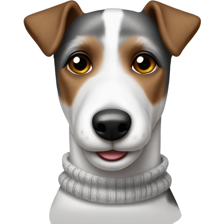 Old Smooth Fox Terrier grey white dark brown wearing a sweater emoji