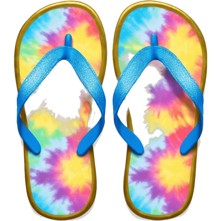 Realistic metallic gold and tie dye pair of summer flip flops isolated. emoji