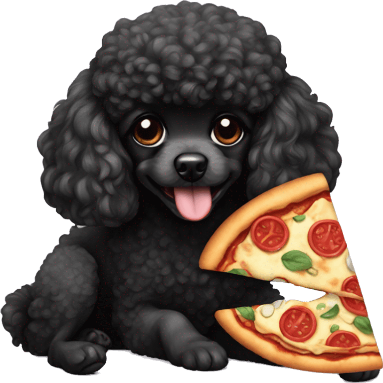 black toy poodle eating pizza emoji