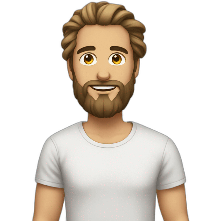 man with man bun and beard with t shirt emoji