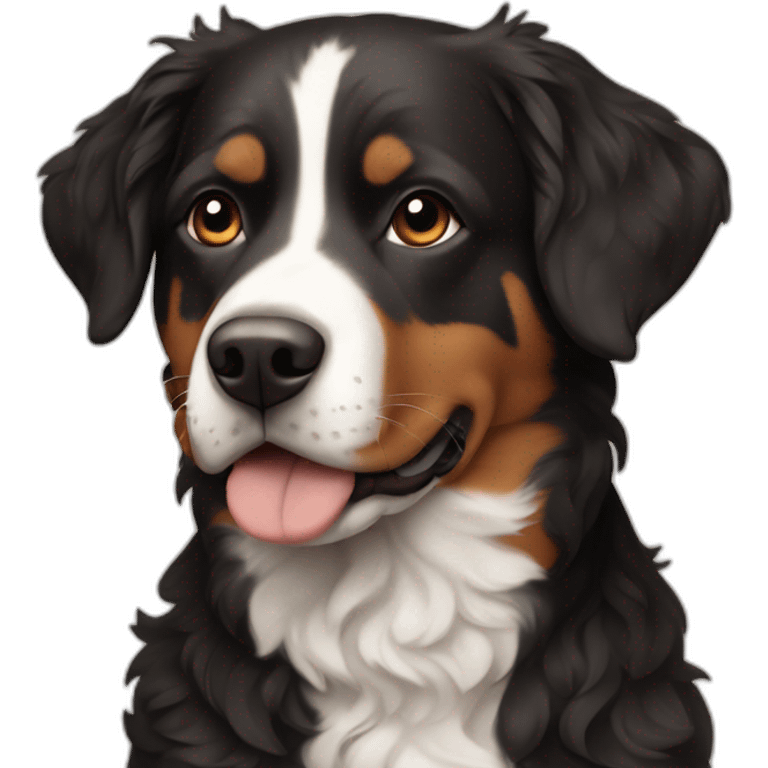 Russian guy with curly brown hair with dog Entlebucher zennenhund emoji