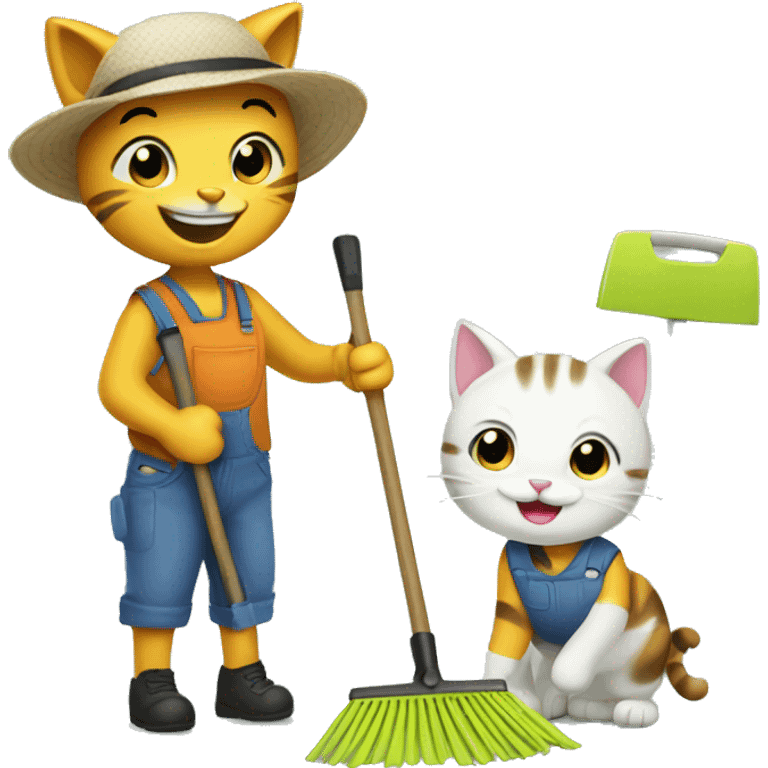 happy cats doing yardwork emoji