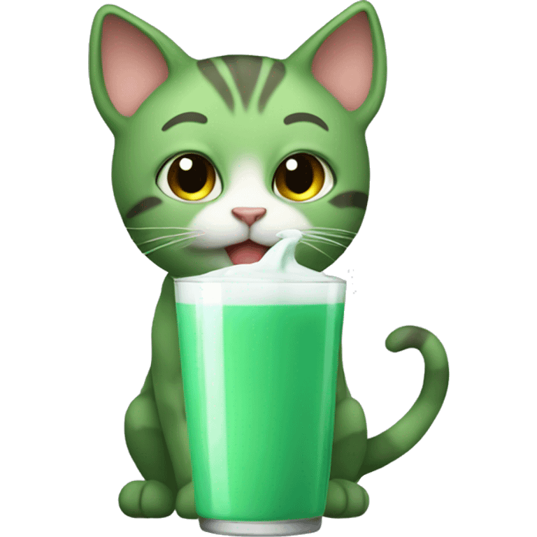 Green cat drinking milk emoji