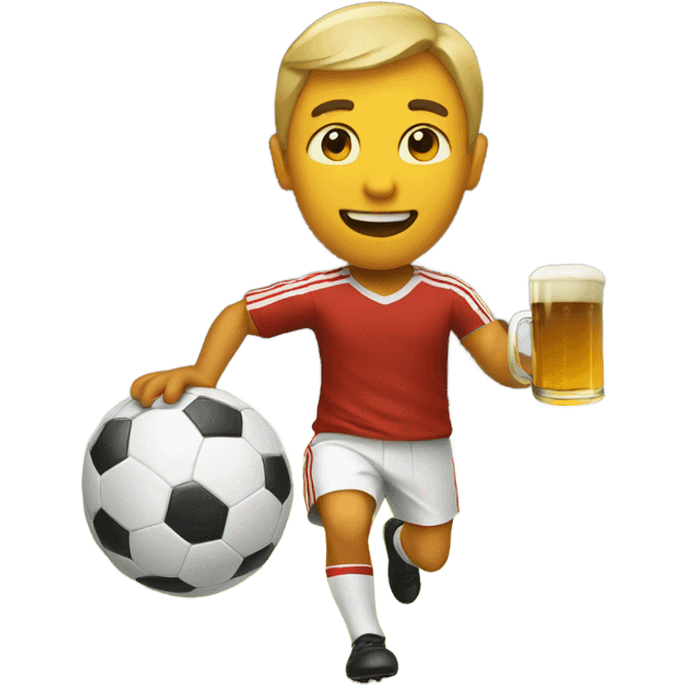 Man with beer playing soccer emoji