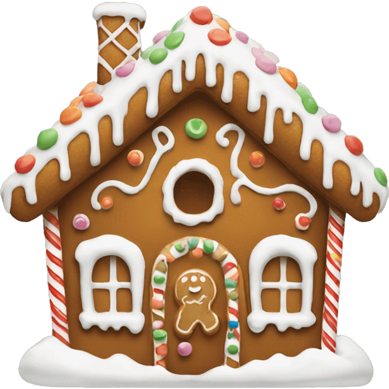 Cute gingerbread house with white icing emoji