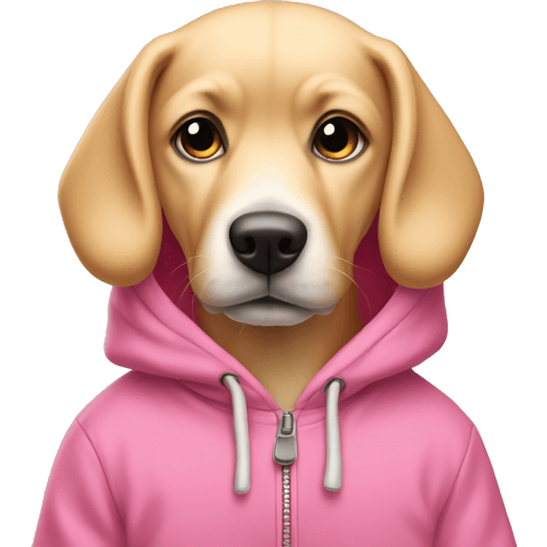 Blond dog wearing a pink hoodie  emoji