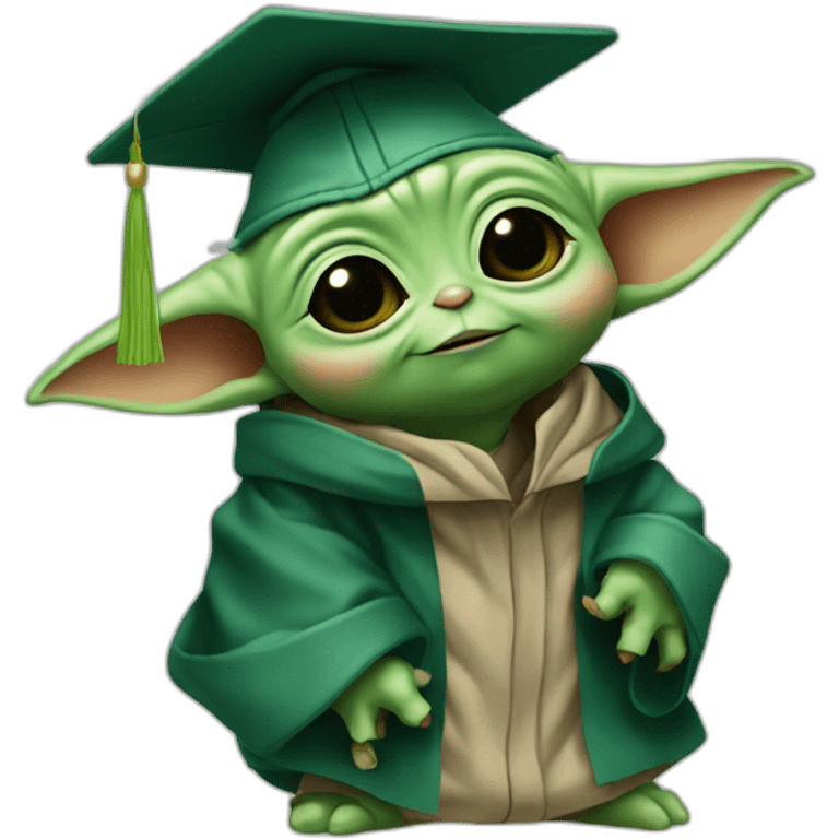 baby yoda with a mortarboard, celebreating emoji