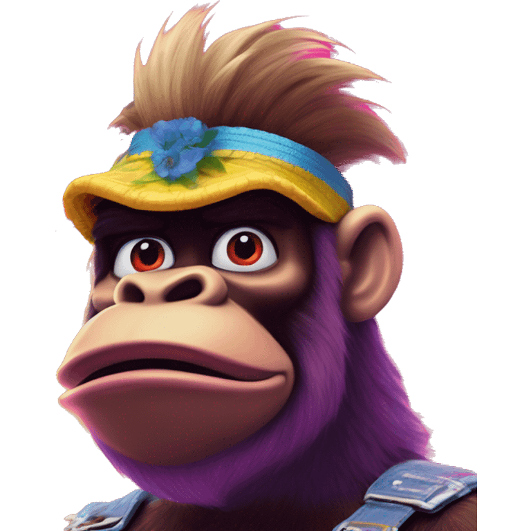 Synthwave swedish communist in Donkey Kong style, oil paint, epic eyes, intricate lips, exquisite pose, beautiful, desirable, logical, Midsommar  emoji