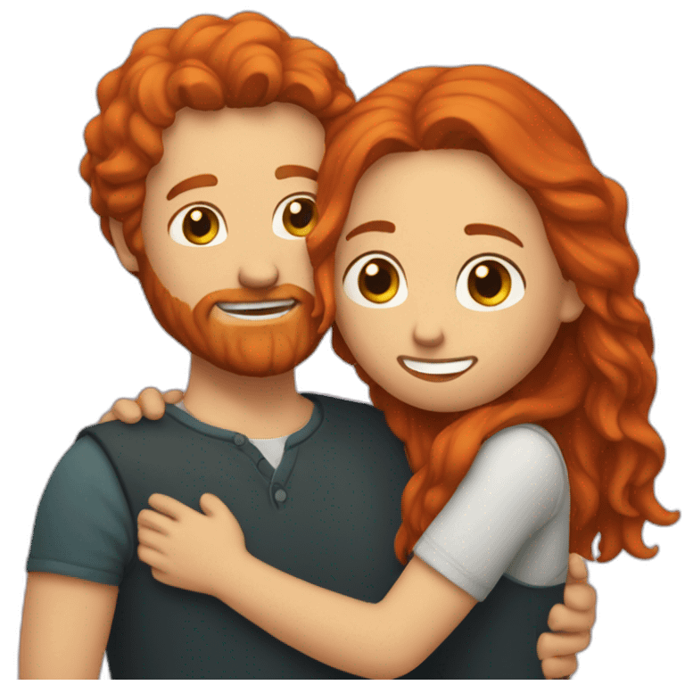 red haired man with beard hugging another person emoji