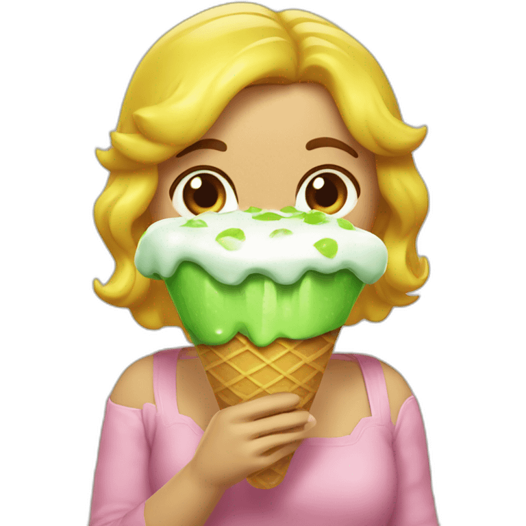 chica pelo verde comiendo helado  emoji