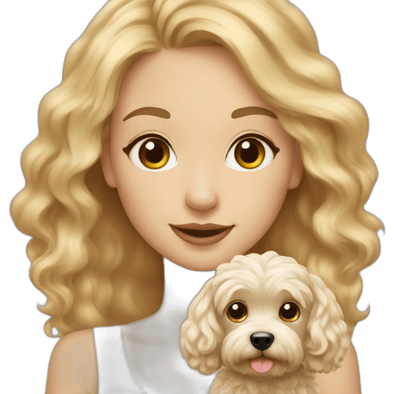 Blonde long hair girl with maltipoo beige emoji