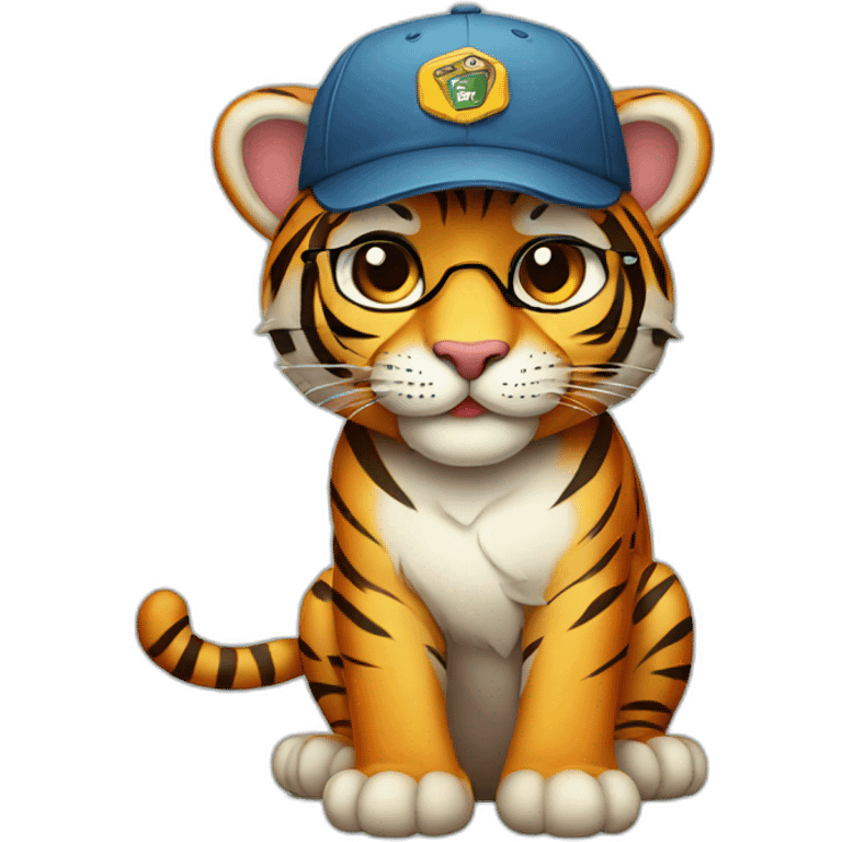 cute tiger wearing cap and sunglasses emoji