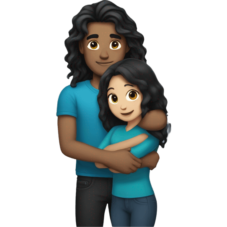 Girl hugging guy with light skin and long black hair emoji