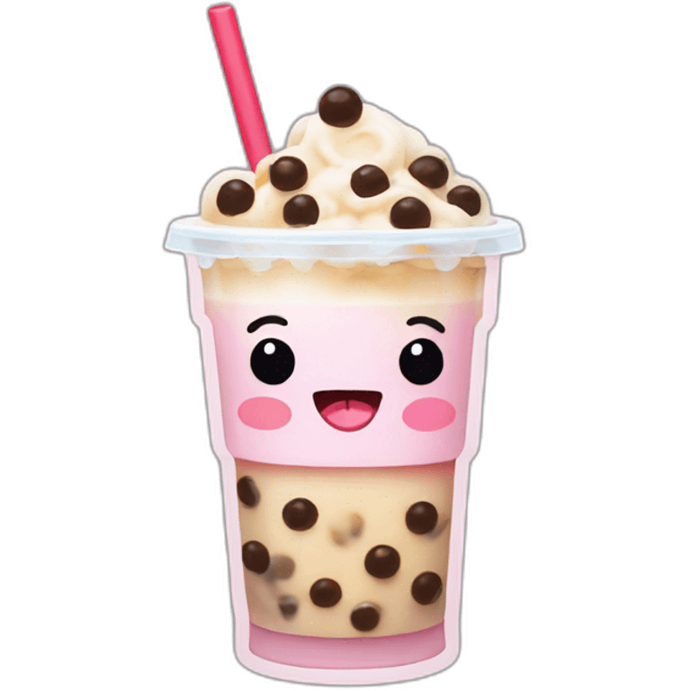 Boba tea with a cute face sticking its tongue out  emoji