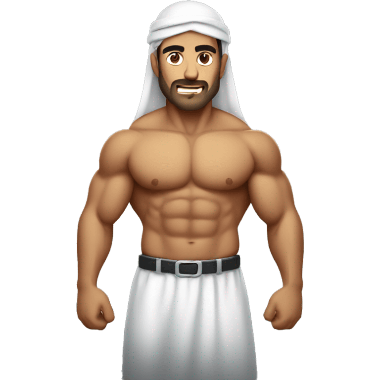 muscular arab man, sweating emoji