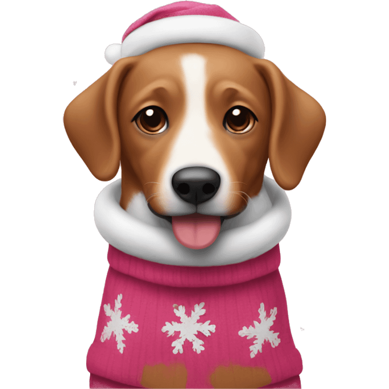 Perro salchicha con un jersey de Navidad rosa emoji