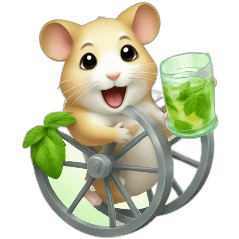 hamster running on a wheel drinking mojito emoji