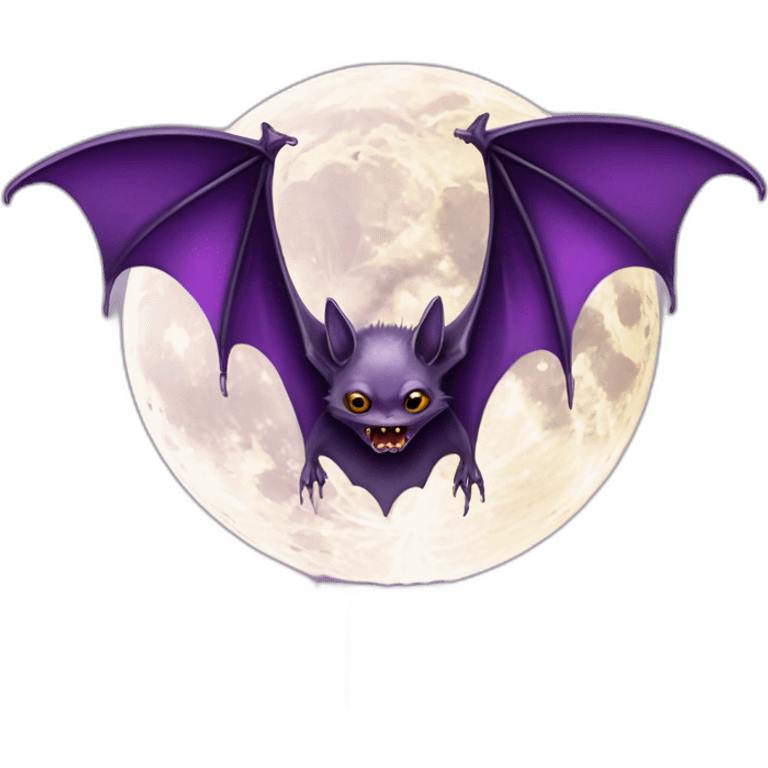 purple dripping vampire bat wings flying in front of white yellow large realistic color full moon emoji