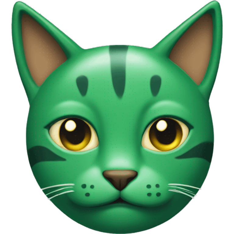 The green cat's head looks into the camera with a smile emoji