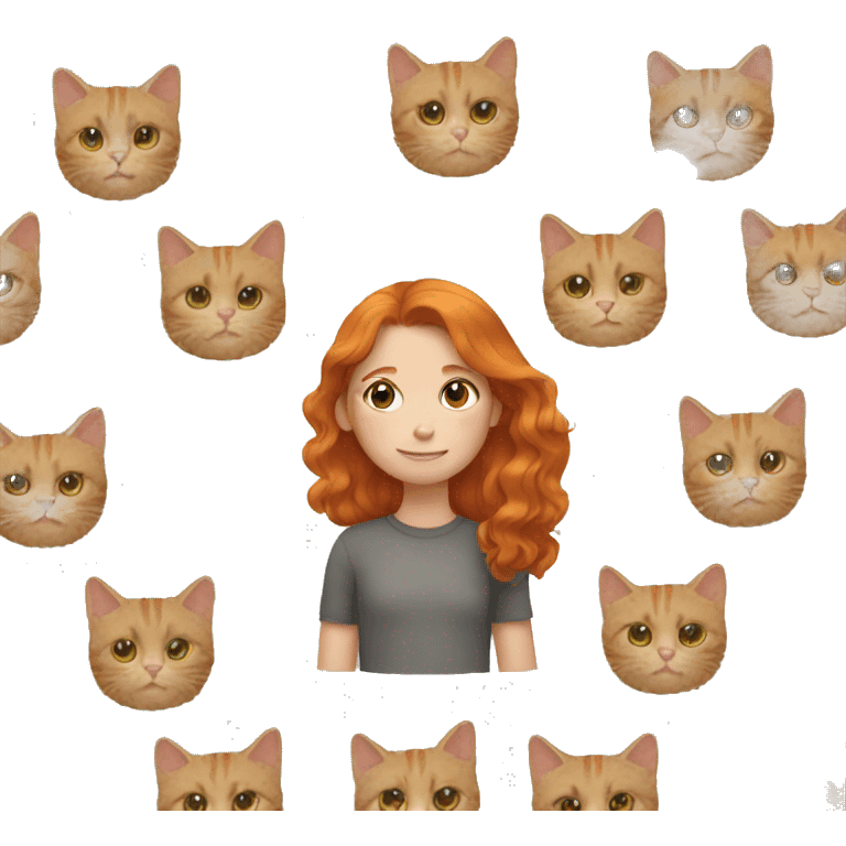 Ginger girl holding gray cat emoji