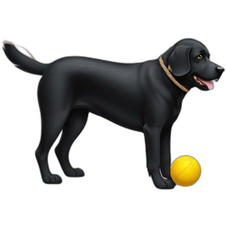 Big black dog with yellow small Ball on the rope emoji