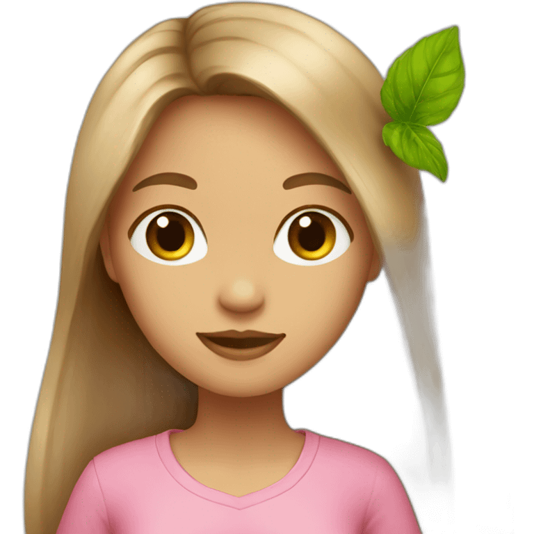 Light brown long hair girl pink shirt with mojito  emoji