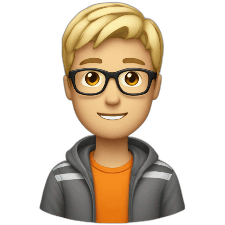 guy with black glasses dirtyblonde short hair with orange tshirt and gray striped scarf emoji