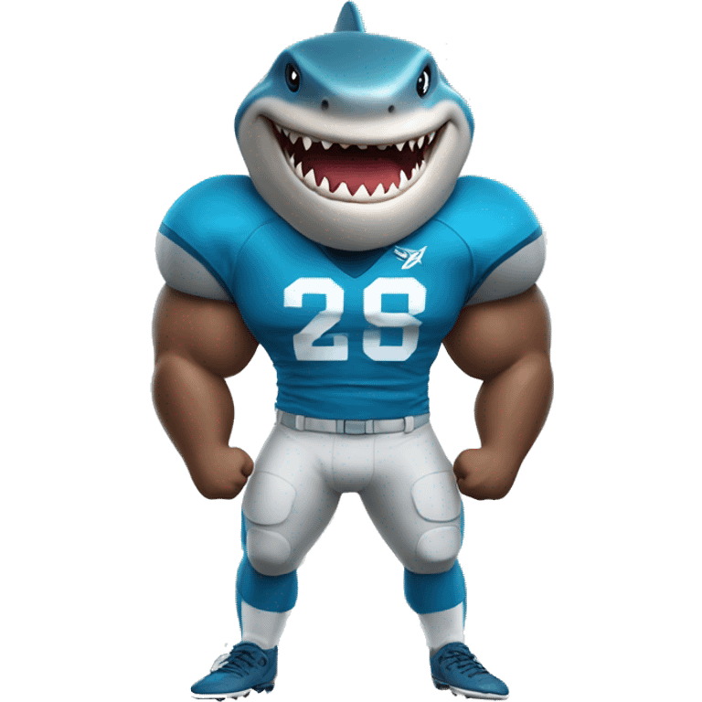 Shark wearing blue football jersey, flexing his muscles emoji