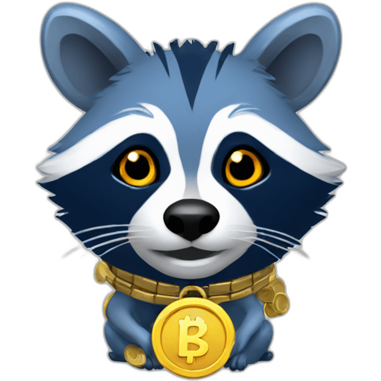 blue wild racoon with cartoon coins emoji