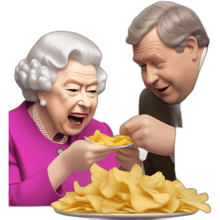 Queen Elizabeth II eating chips and gravy with Russell grant emoji